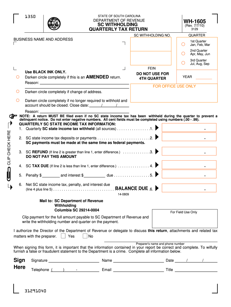 2010 Form SC DoR WH 1605 Fill Online Printable Fillable Blank 