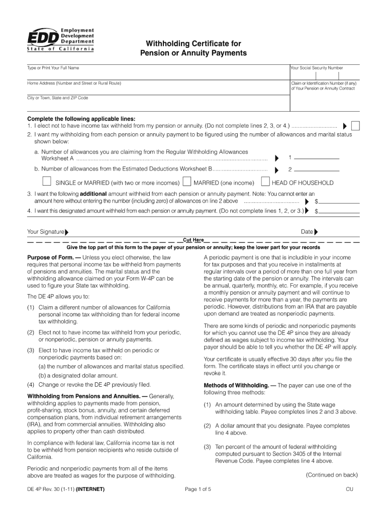 2011 Form CA EDD DE 4P Fill Online Printable Fillable Blank PdfFiller