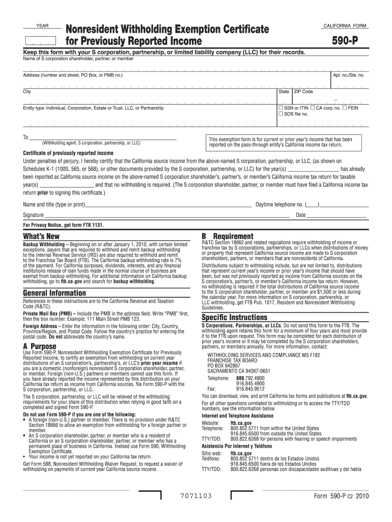 2011 Form CA FTB 590 P Fill Online Printable Fillable Blank PdfFiller