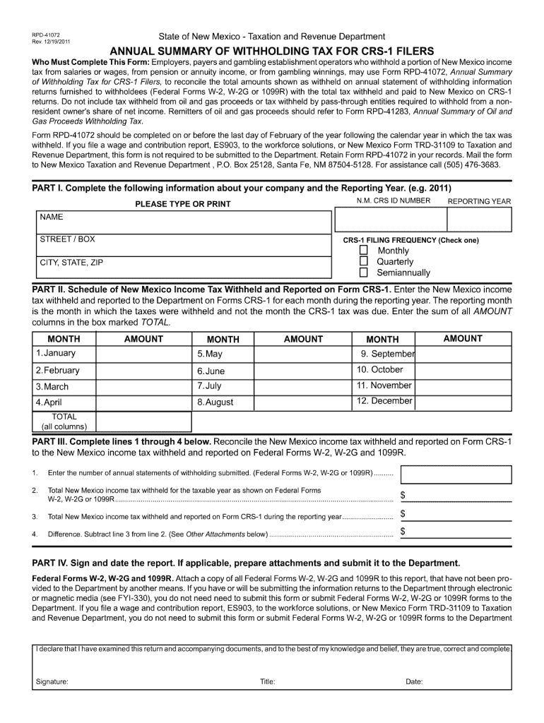 2011 Form NM TRD RPD 41072 Fill Online Printable Fillable Blank 