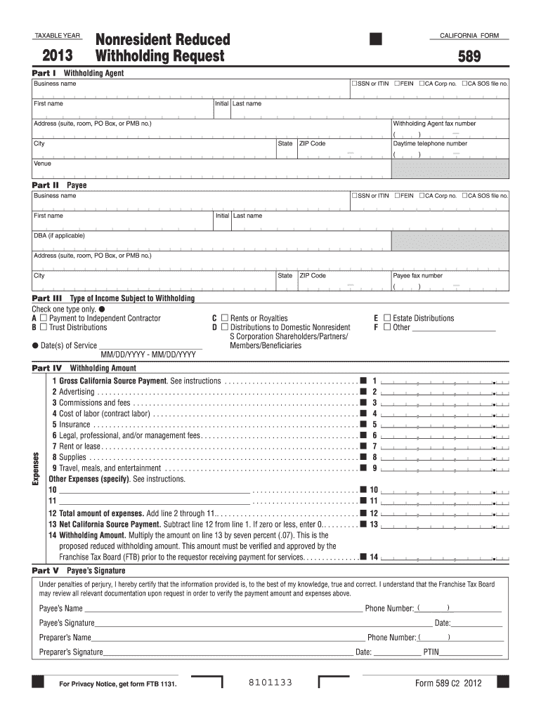2013 Form CA FTB 589 Fill Online Printable Fillable Blank PdfFiller