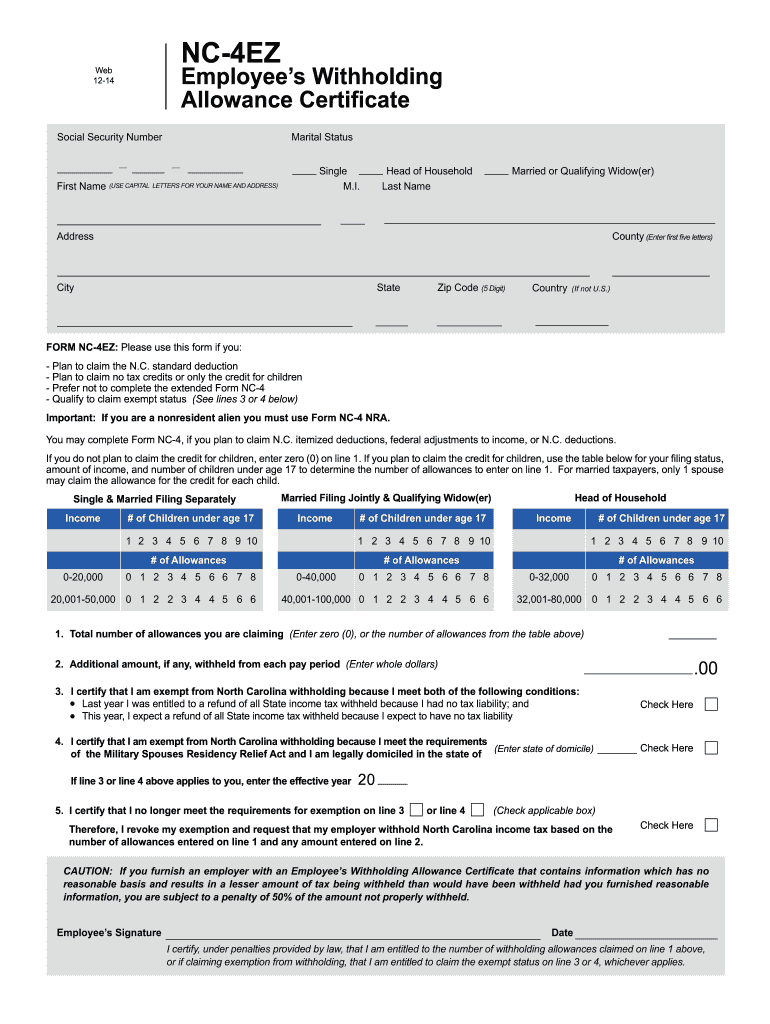 2014 Form NC DoR NC 4 EZ Fill Online Printable Fillable Blank 