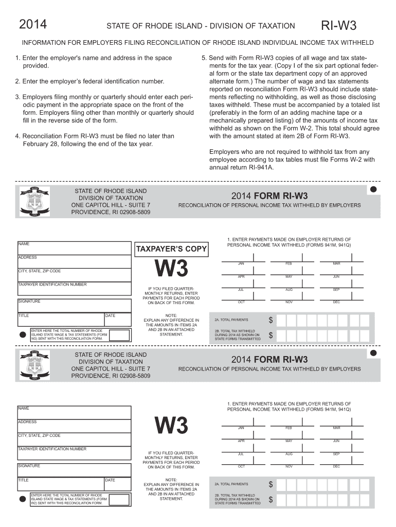 2014 Form RI DoT RI W3 Fill Online Printable Fillable Blank PdfFiller