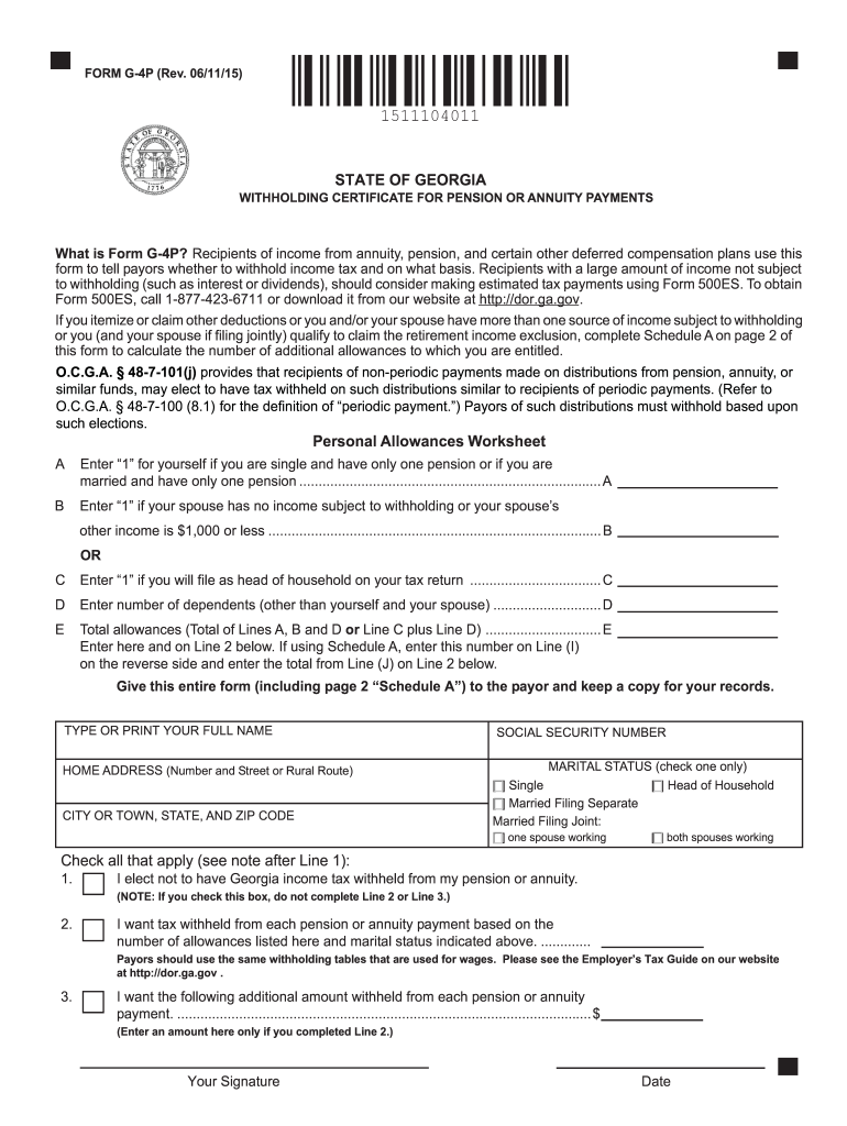 2015 Form GA G 4P Fill Online Printable Fillable Blank PdfFiller