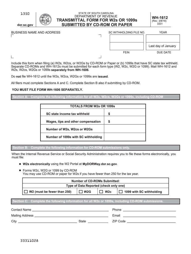 2018 Form SC DoR WH 1612 Fill Online Printable Fillable Blank 