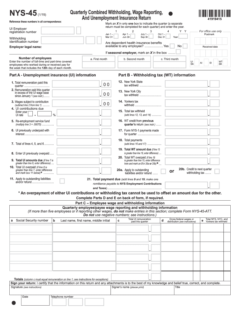 2019 2021 Form NY DTF NYS 45 Fill Online Printable Fillable Blank 