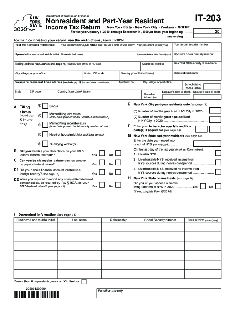 2020 Form Ny It 203 Fill Online Printable Fillable Blank Pdffiller 