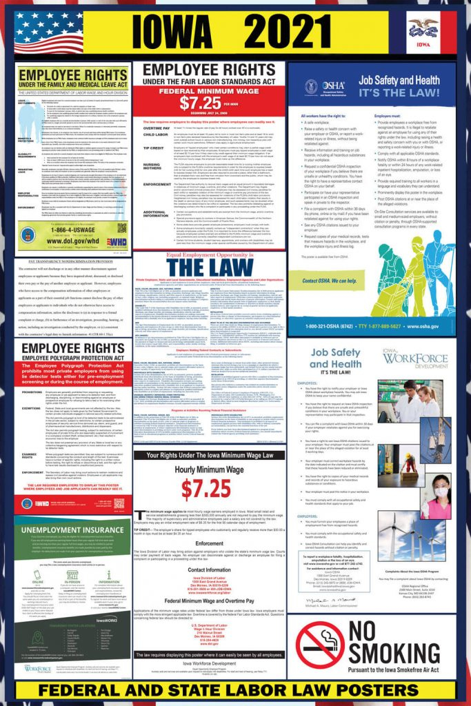 2021 Iowa Labor Law Posters State Federal OSHA LABORLAWHRSIGNS