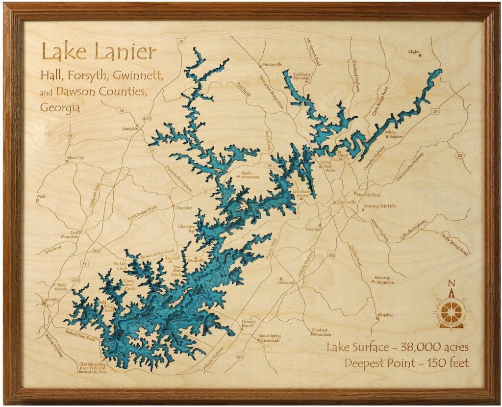 3D Laser Carved Wood Lake Maps Lakehouse Lifestyle