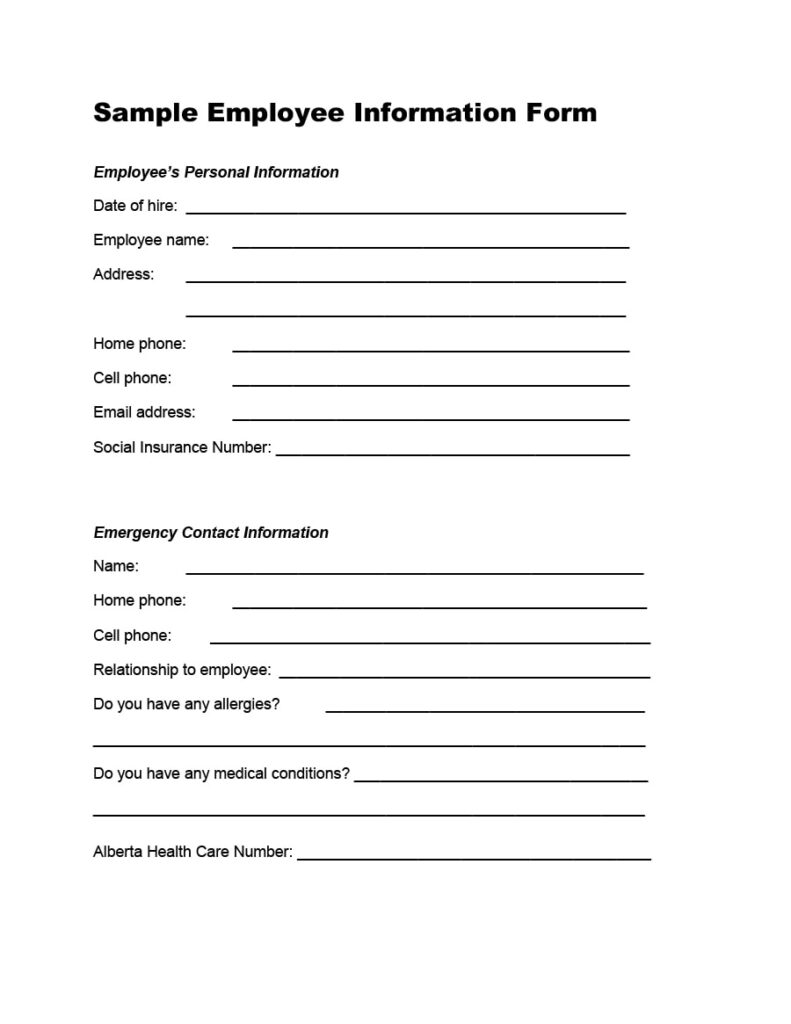 47 Printable Employee Information Forms Personnel Information Sheets 