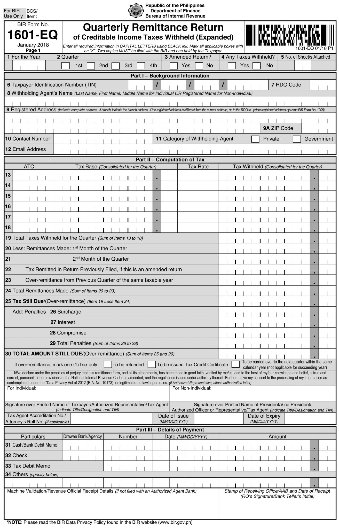 BIR Form 1601 EQ Generated In Accounting System