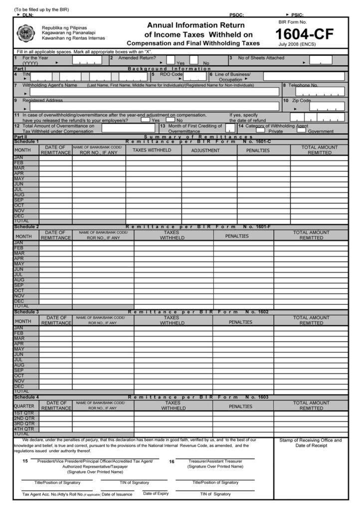 Busapcom BIR Form No 1604CF