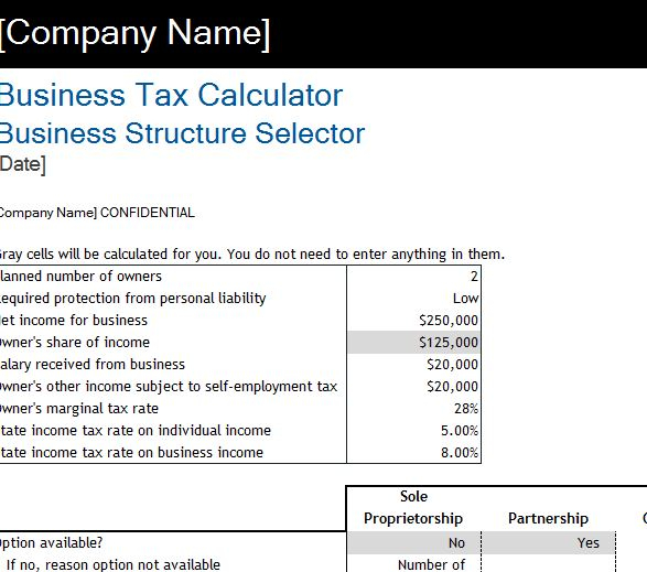 Business Tax Calculator My Excel Templates