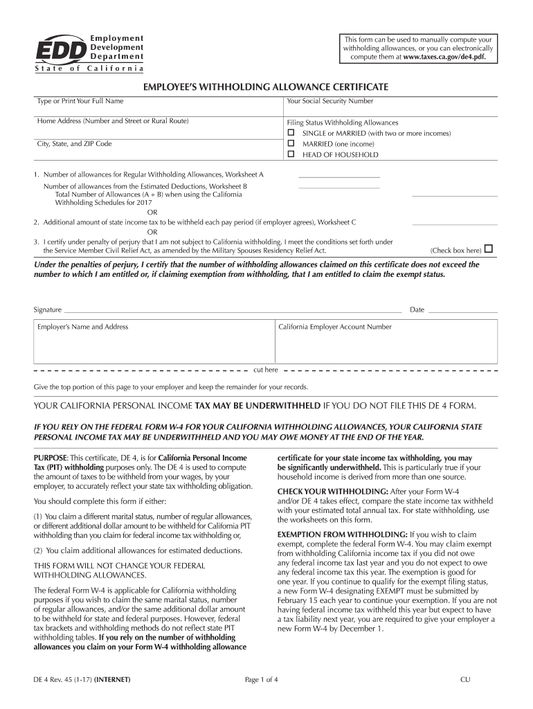 Ca De 4 2020 2021 Fill And Sign Printable Template Online US Legal 