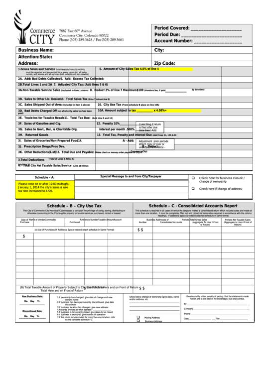 Commerce City Sales use Tax Form Printable Pdf Download