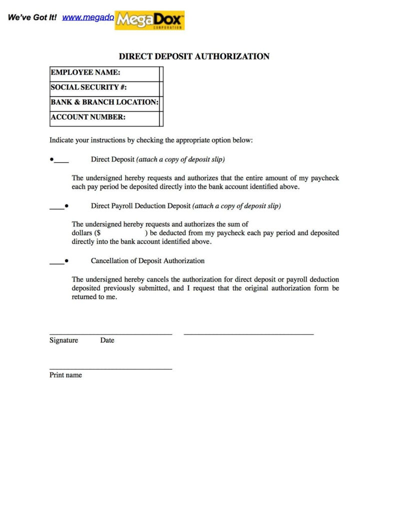 Employee Authorization For Direct Deposit Legal Forms And Business 