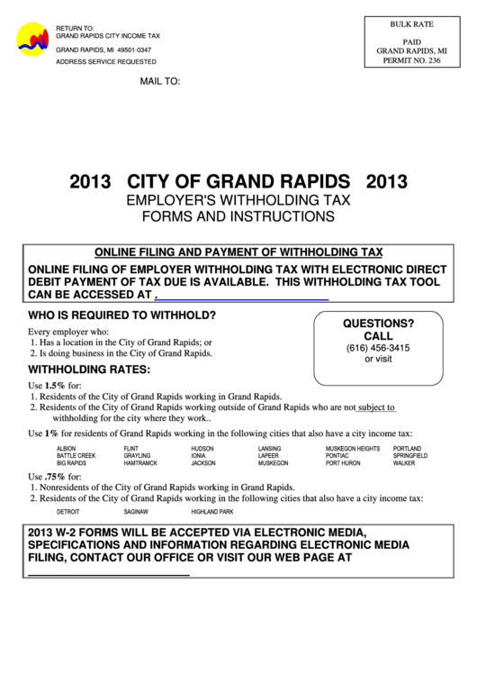 Employer S Withholding Tax Forms And Instructions Grand Rapids City 