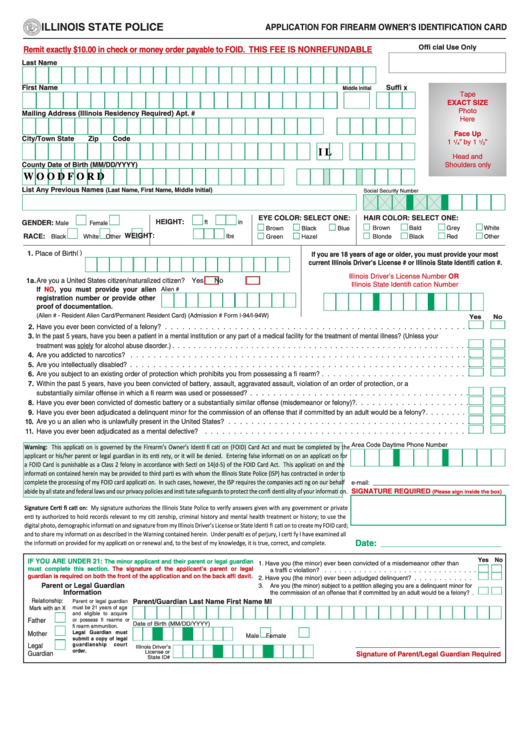 Fillable Application For Firearm Owner S Identification Card Form 