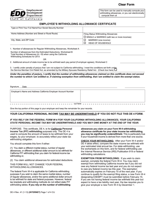 Fillable Employee S Withholding Allowance Certificate Template 