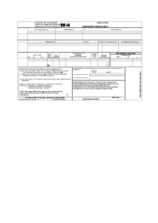 Fillable Florida Form W 4 Employee S Withholding Allowance 