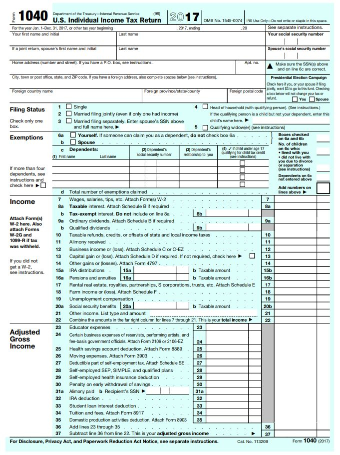 Fillable Form 1040 2017 In 2021 Tax Return Irs Forms Investment 