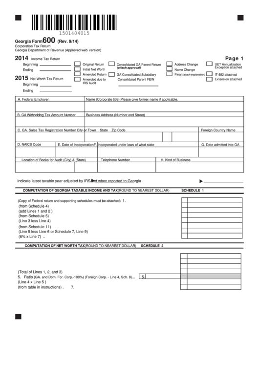 Fillable Form 600 Georgia Corporation Tax Return Printable Pdf Download