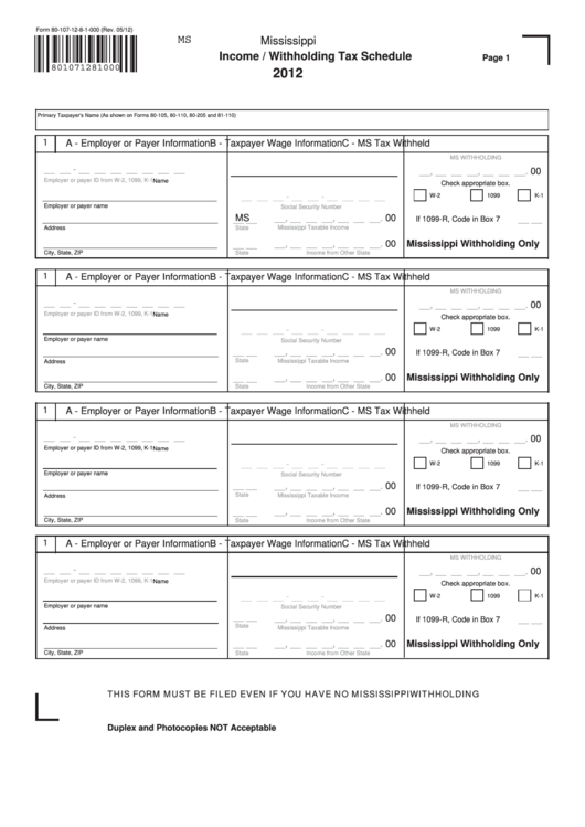 Fillable Form 80 107 12 8 1 000 Income Withholding Tax Schedule 