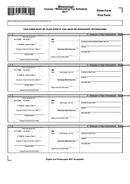 Withholding Tax Schedule Form 80107 Mississippi Tax