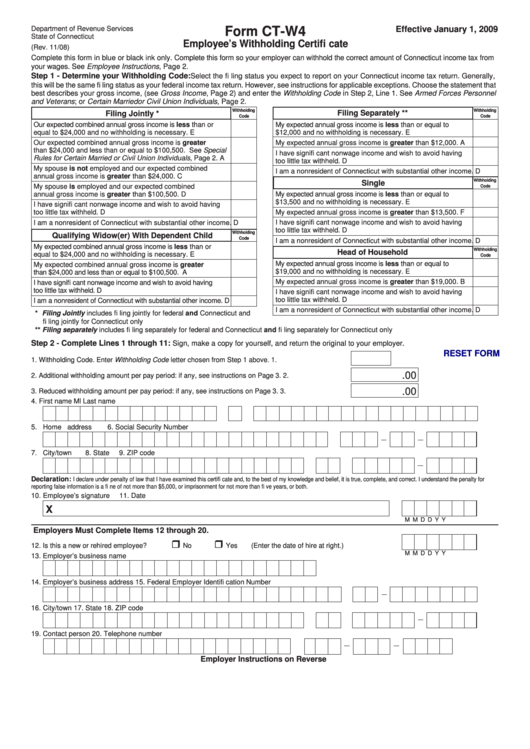 Fillable Form Ct W4 Employee S Withholding Certificate Printable Pdf 