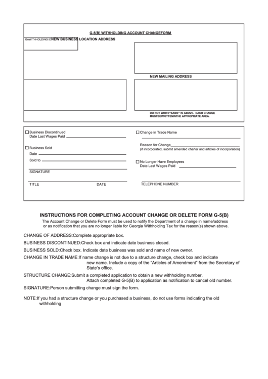 Fillable Form G 5 B Withholding Account Change Form Printable Pdf 