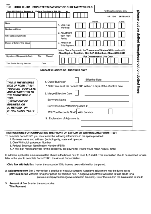 Fillable Form It 501 Employer S Payment Of Ohio Tax Withheld 