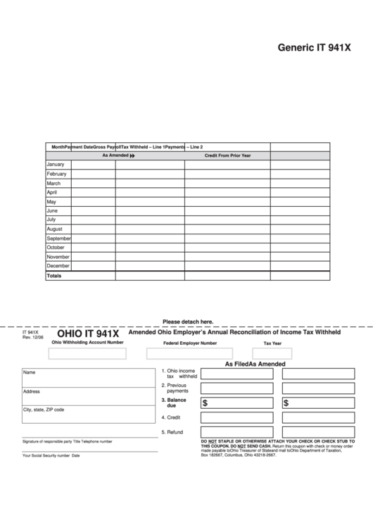 Fillable Form It 941x Amended Ohio Employer S Annual Reconciliation 