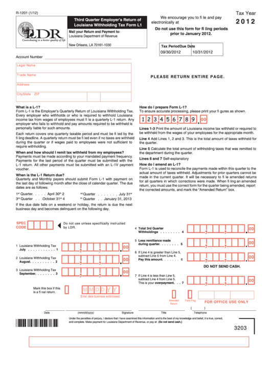 Fillable Form L1 Third Quarter Employer S Return Of Louisiana