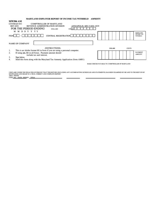 Fillable Form Mw506 Am Maryland Employer Report Of Income Tax 