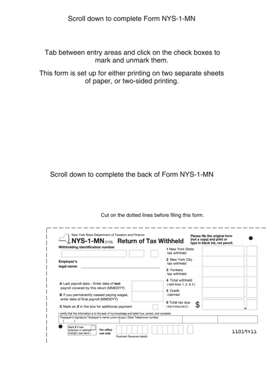 Fillable Form Nys 1 Mn Retun Of Tax Withheld Nys Printable Pdf Download