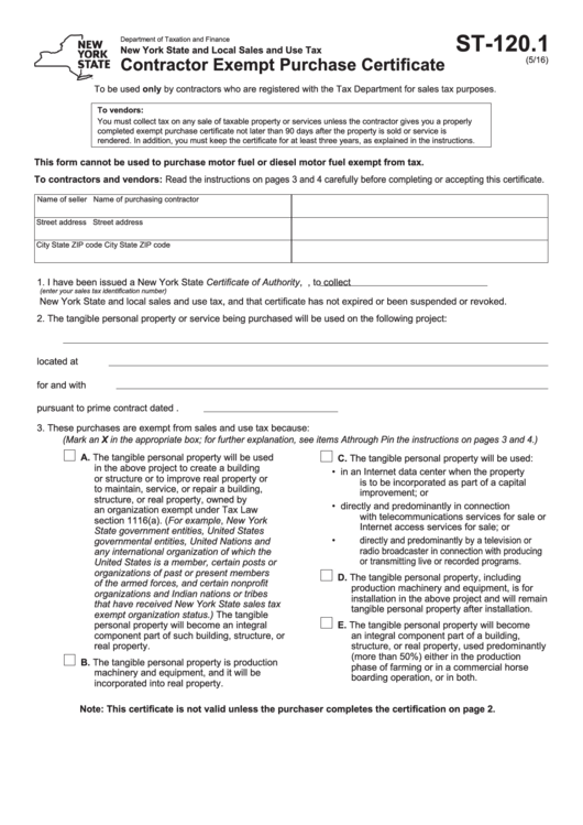 Fillable Form St 120 1 Department Of Taxation And Finance New York 