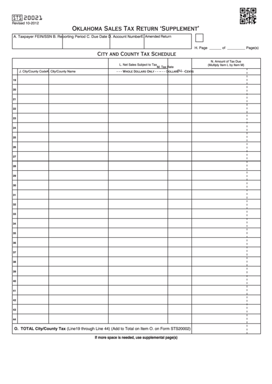 Fillable Form Sts 20021 Oklahoma Sales Tax Return Supplement 
