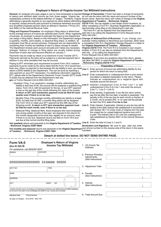 Fillable Form Va 5 Employer S Return Of Virginia Income Tax Withheld 