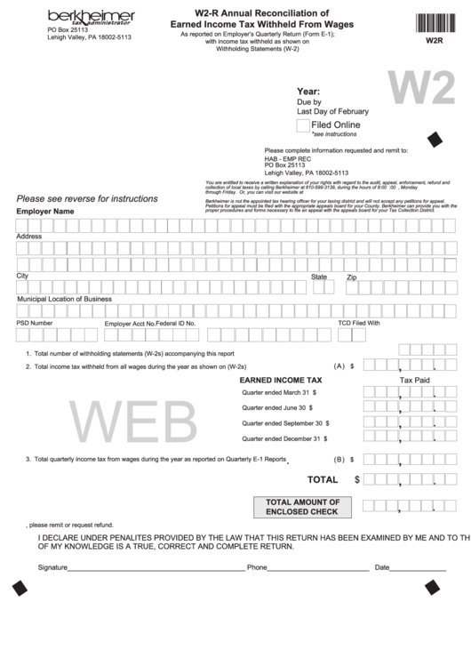 Fillable Form W2 R Annual Reconciliation Of Earned Income Tax 