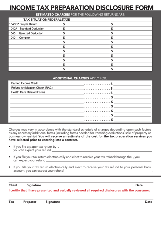 Fillable Income Tax Preparation Disclosure Form Printable Pdf Download