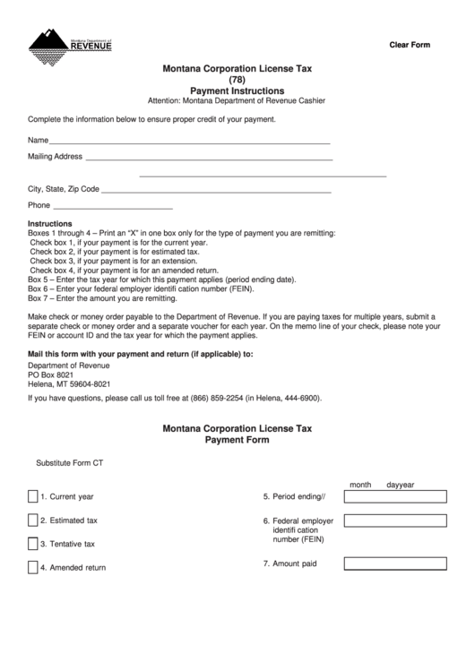 Fillable Montana Corporation License Tax Payment Form Montana 