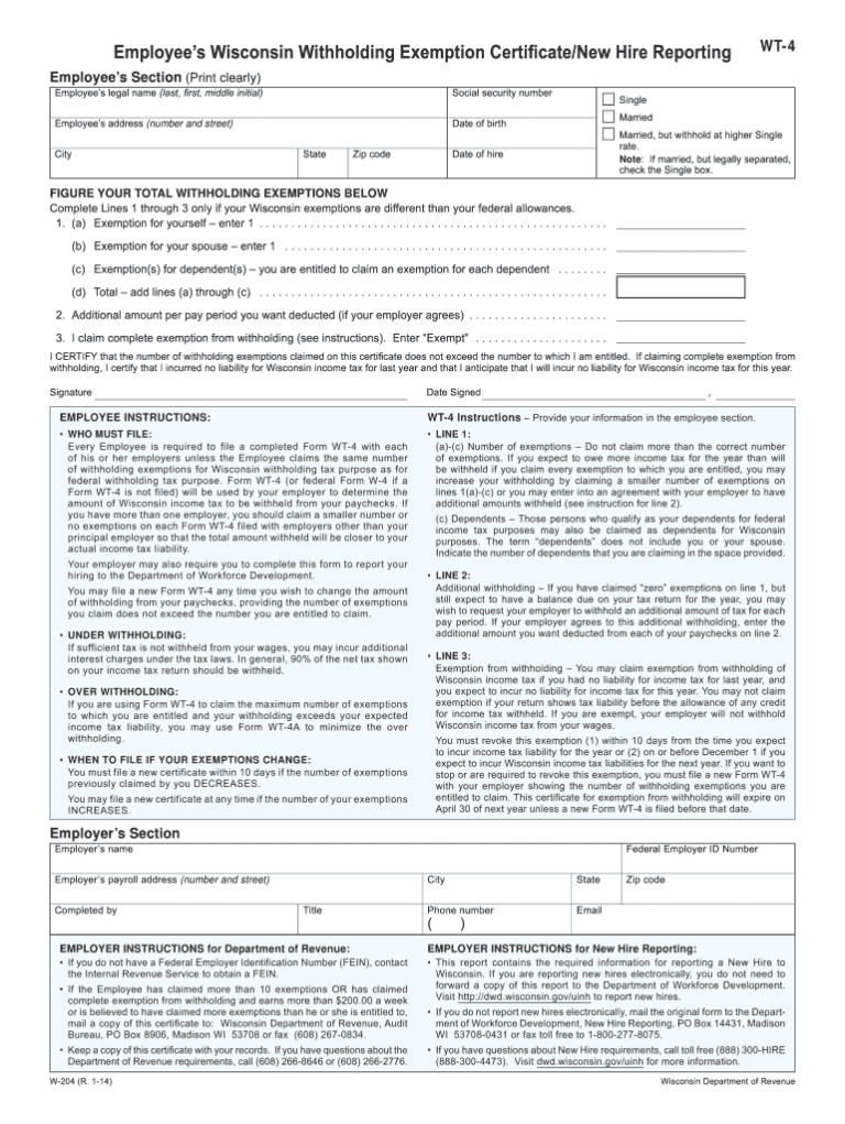 Fillable Online Employees Wisconsin Withholding Exemption W4 Form 2021