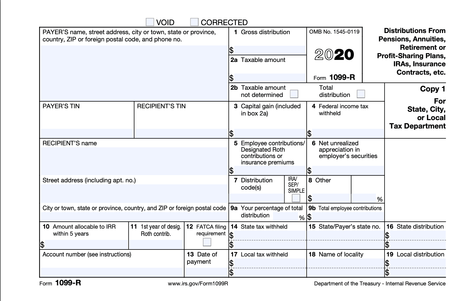 Form 1099 R Distributions From Pensions Annuities Retirement Or 