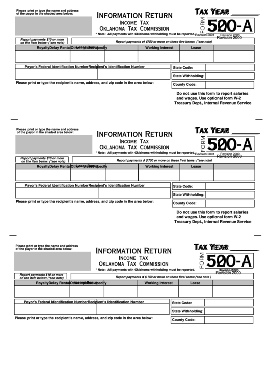 Form 500 A Income Tax Information Return Printable Pdf Download