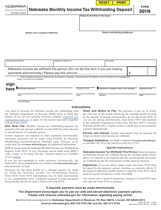 Form 501N Download Fillable PDF Or Fill Online Nebraska Monthly Income 