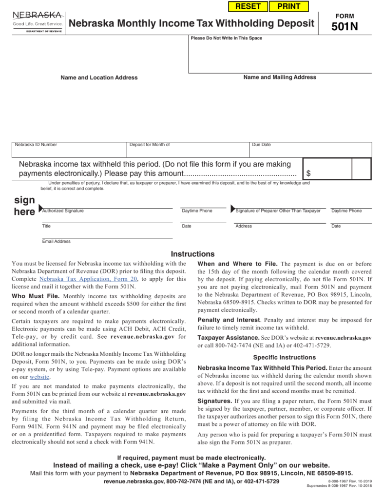 Form 501N Download Fillable PDF Or Fill Online Nebraska Monthly Income