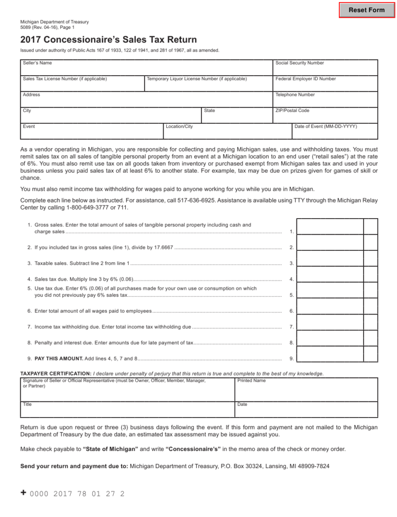 Form 5089 Download Fillable PDF Or Fill Online Concessionaire s Sales 