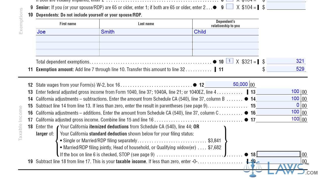 Form 540 California Resident Income Tax Return YouTube