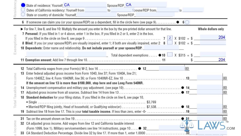 Form 540NR California Nonresident Or Part Year Resident Income Tax 