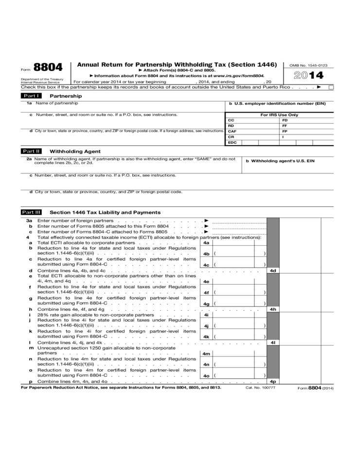Form 8804 Annual Return For Partnership Withholding Tax Section 1446 